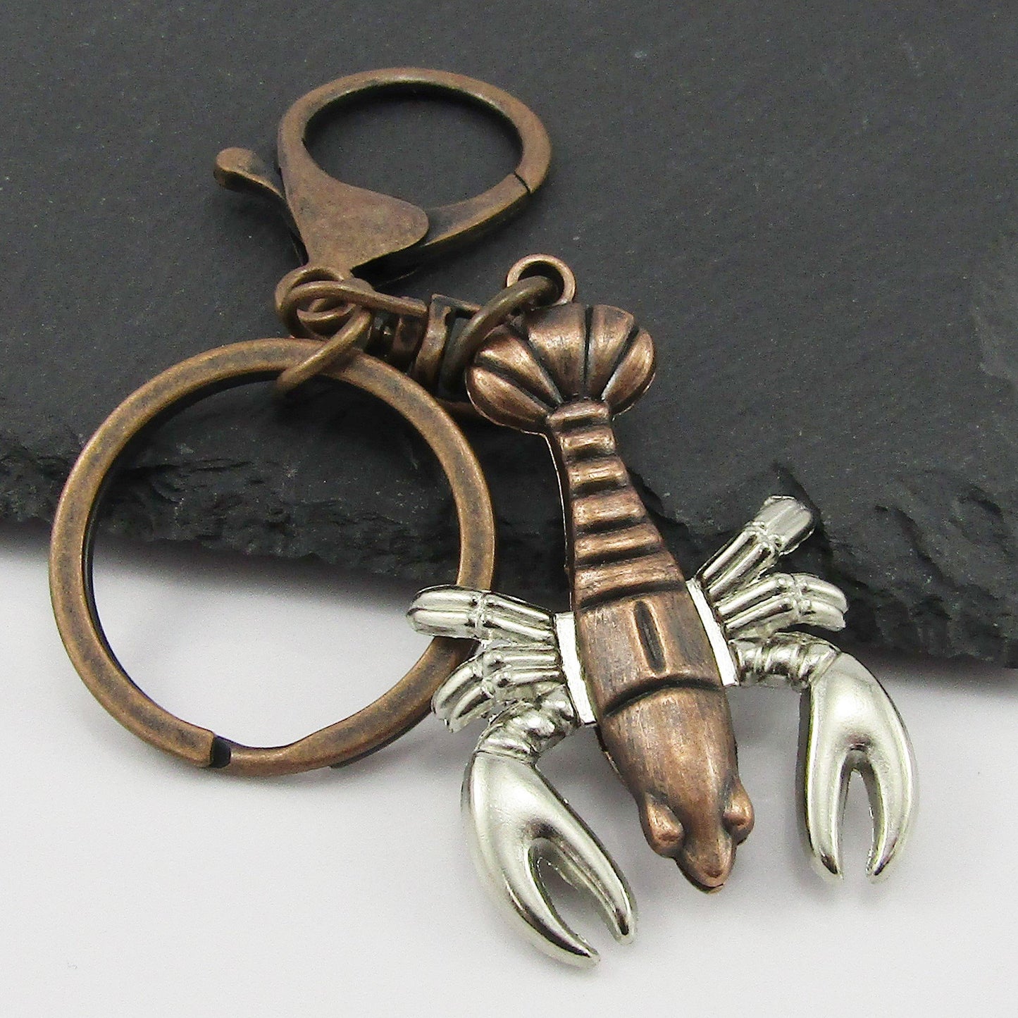 Two Tone Lobster Keychain Keyring Antique Copper 110mm