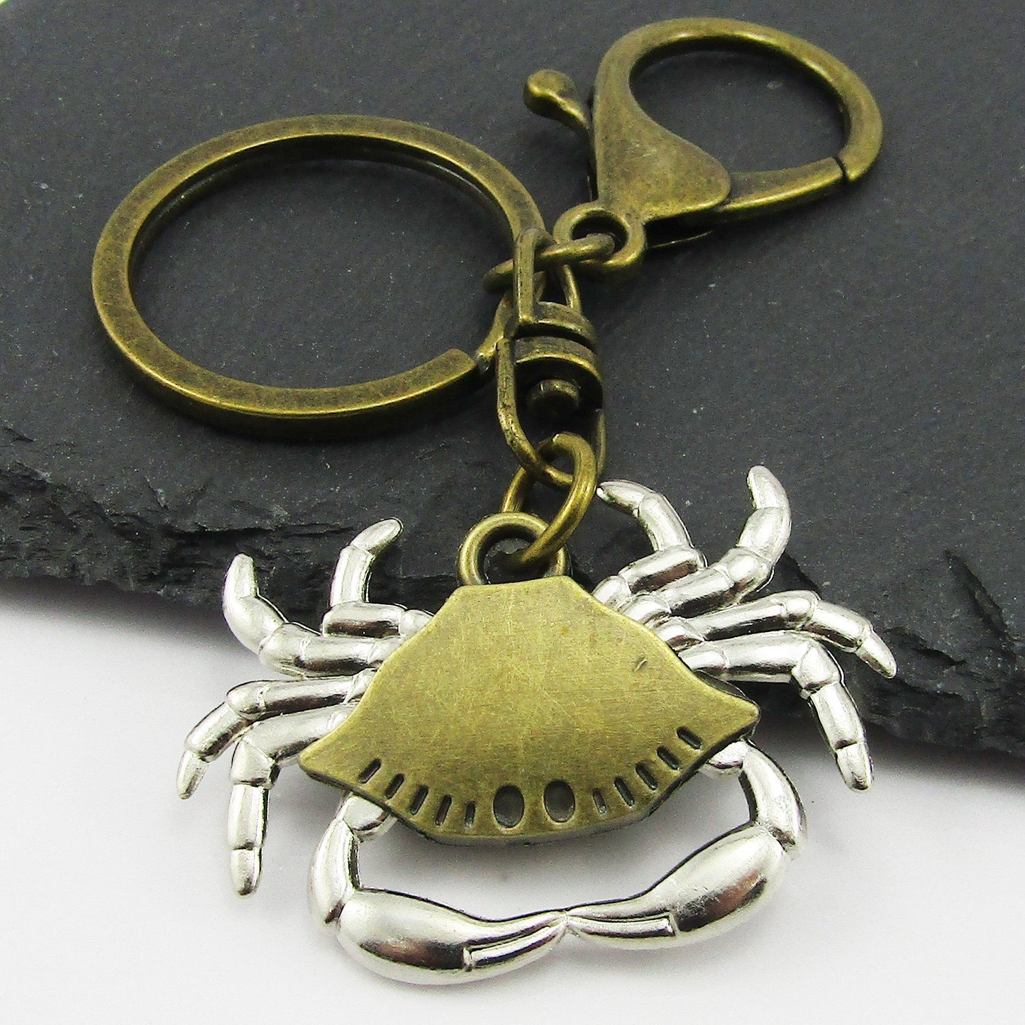 Two Tone Marine Crab Keychain Keyring Antique Bronze 85mm