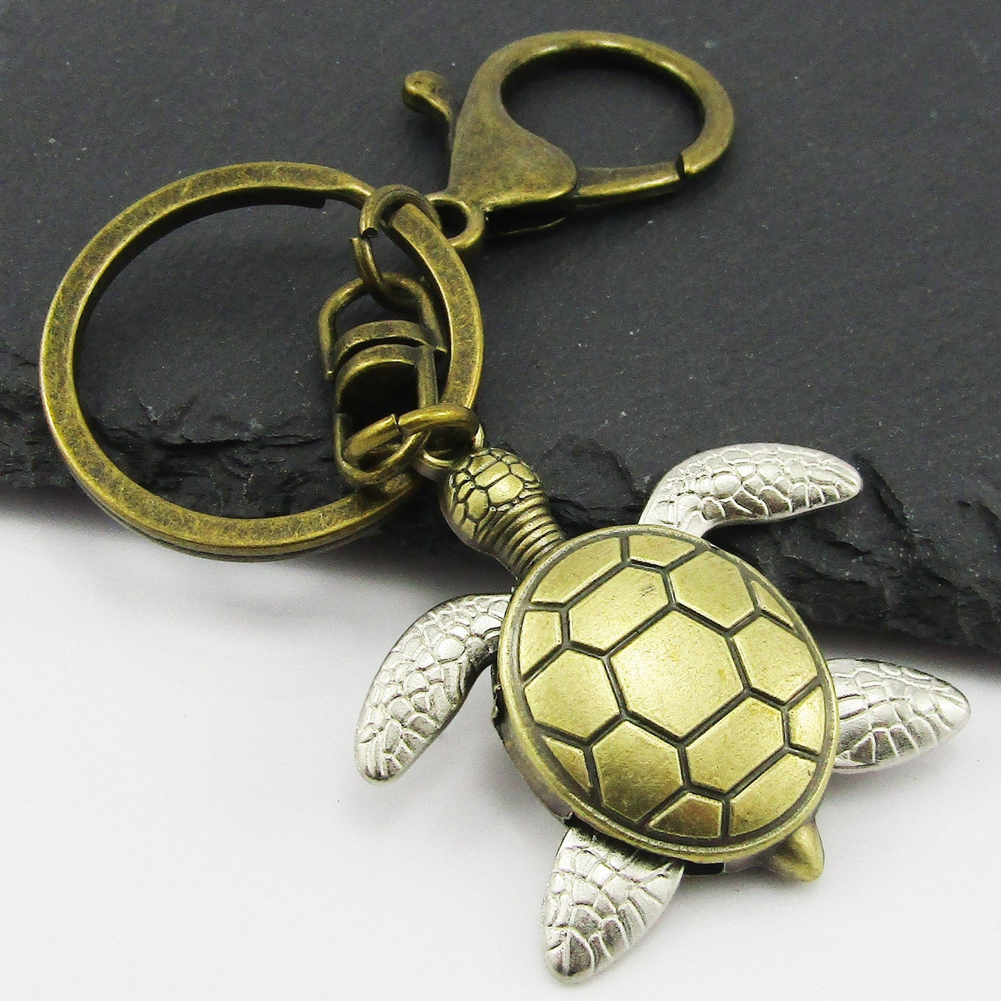 Two Tone Turtle Keychain Keyring Antique Bronze 100mm