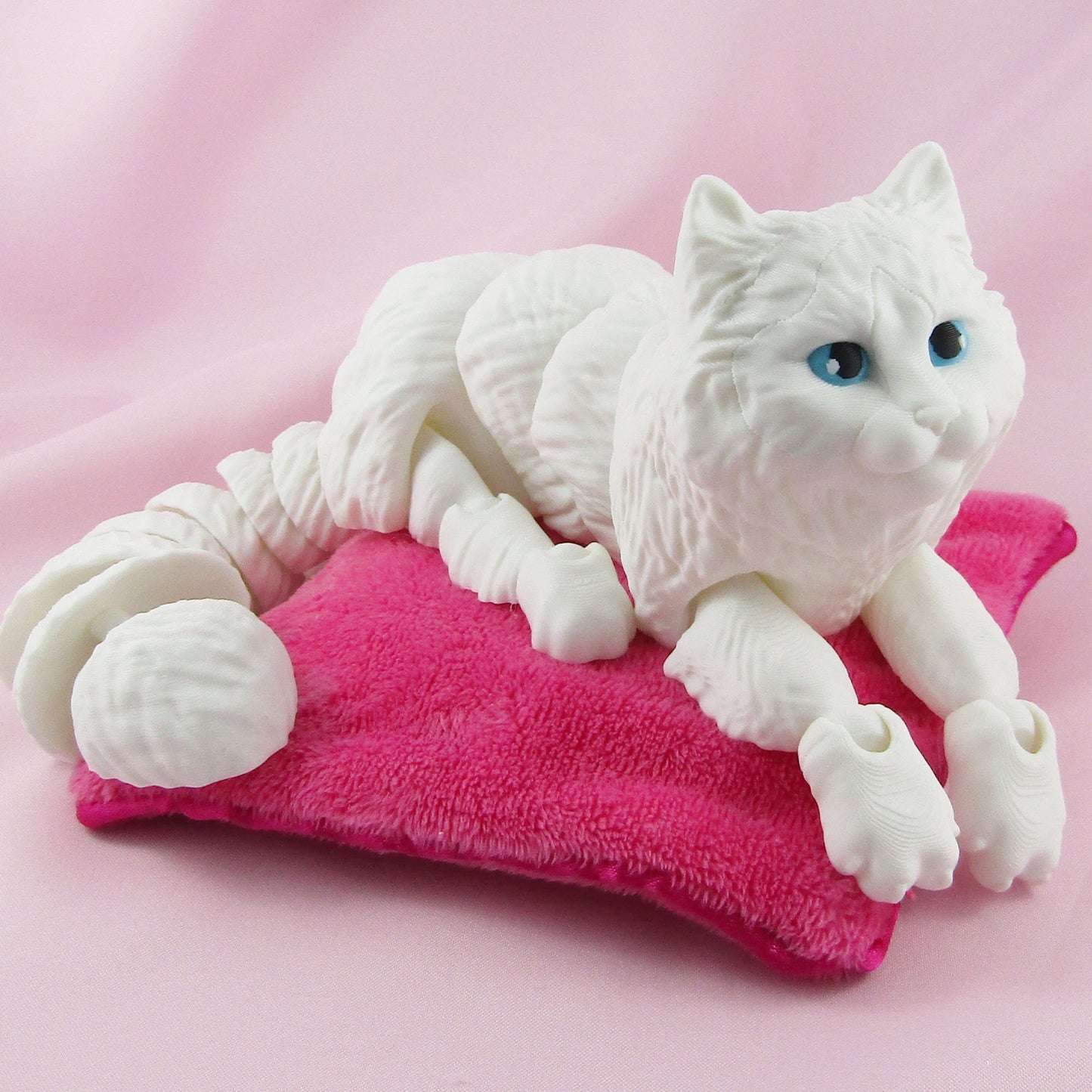 Articulated Posable Long Haired Cat 3D Fidget Toy Desk Decor Pick Colour & Size