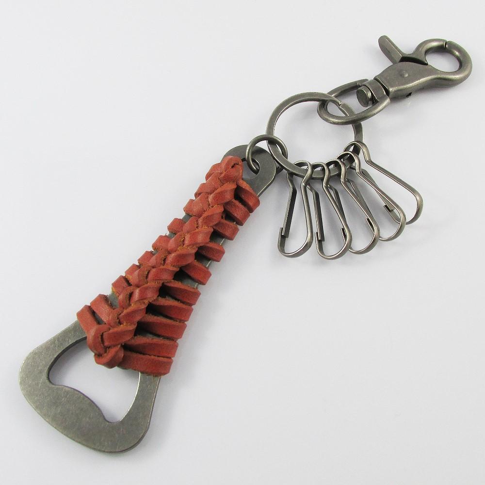 Lobster Clasp Bottle Opener Keychain Keyring with 5 Clip Hooks 190mm Tan