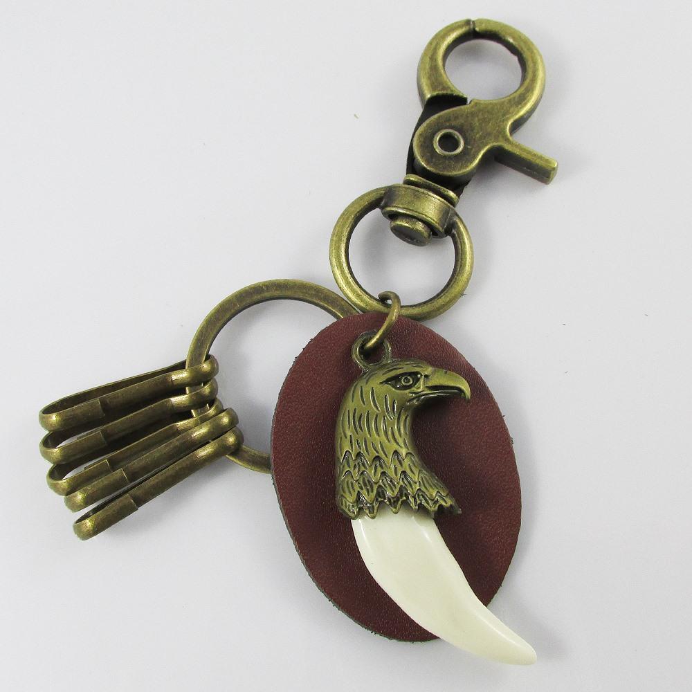 Lobster Clasp Eagle Talon Keychain Keyring with 5 Clip Hooks 120mm Brown