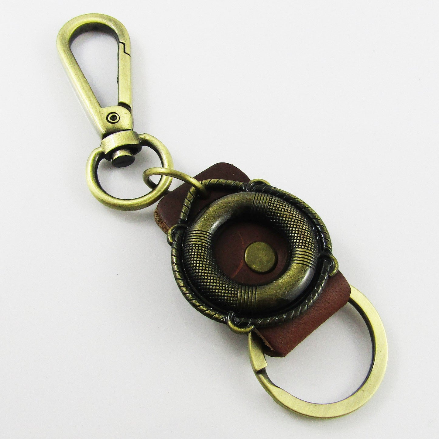 Nautical Life Ring Buoy Keychain w/ Lobster Clasp Alloy PU Leather 135mm