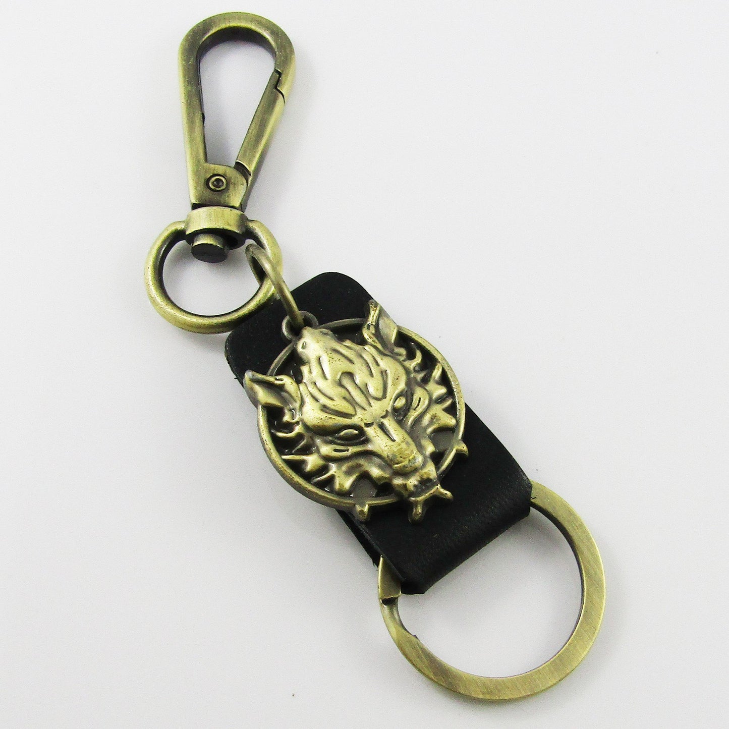 Dragon Head Keychain Keyring w/ Lobster Clasp Alloy PU Leather 130mm