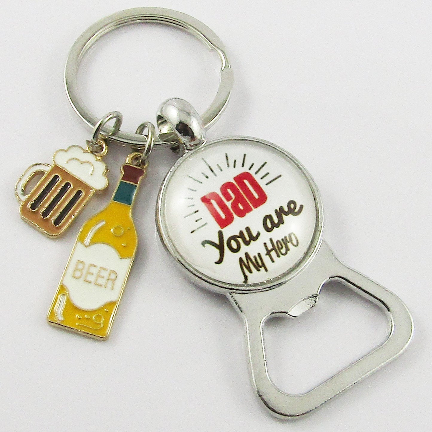 Glass Dome Fathers Day Dad You are My Hero Keychain Keyring Bottle Opener 83mm