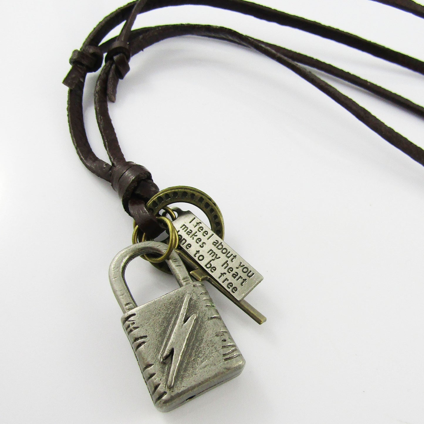 Unisex Adjustable Leather Lightning Padlock Cross Charm Necklace 38-70cm
