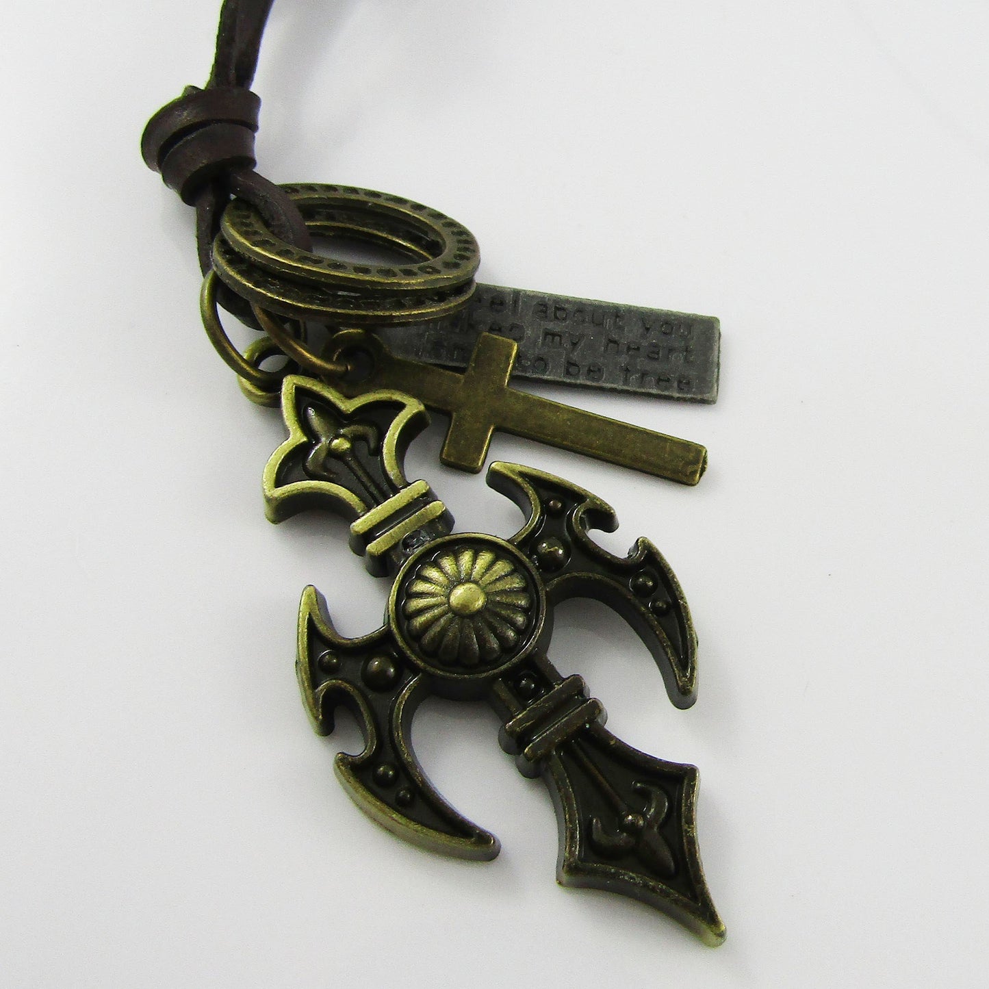 Unisex Adjustable Leather Cross Charm Necklace 38-70cm