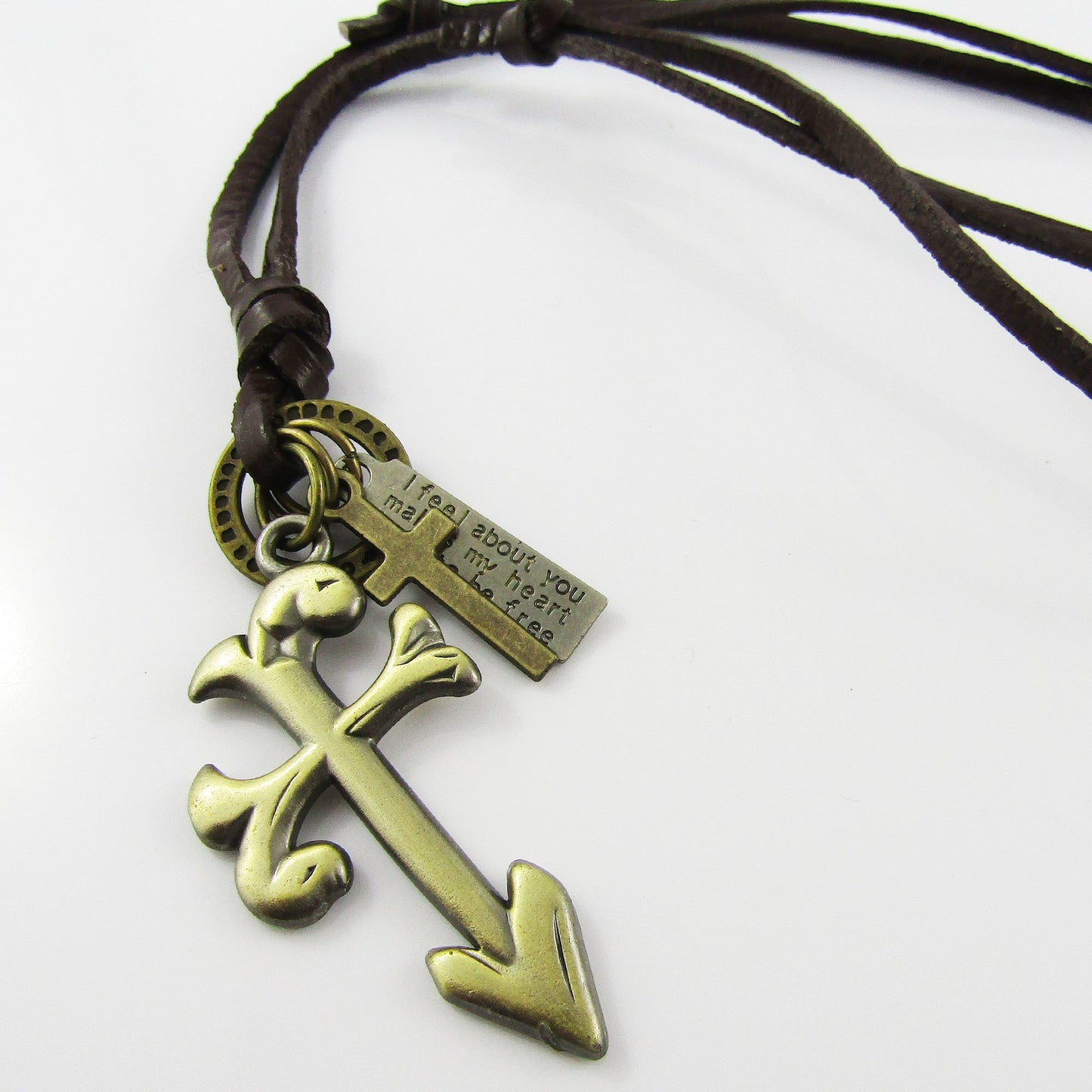 Unisex Adjustable Leather Arrow Cross Charm Necklace 38-70cm