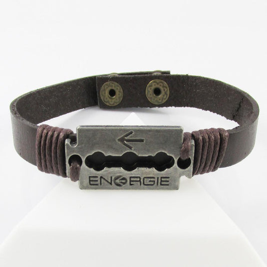 Energie Razor Blade Cuff Bracelet Snap Close 23cm Brown