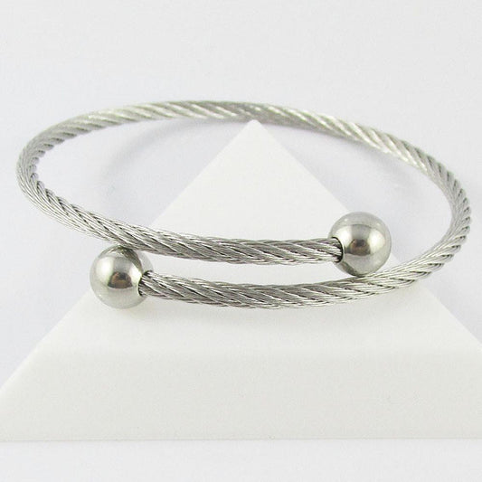 304 Stainless Steel Cable Torque Bangle Bracelet 60mm Dia