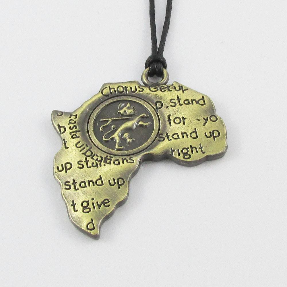 Antique Bronze Bob Marley Map Charm Necklace Black Cord Adjustable 40-70cm
