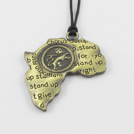 Antique Bronze Bob Marley Map Charm Necklace Black Cord Adjustable 40-70cm
