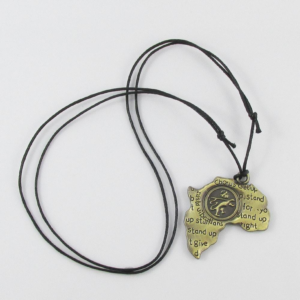 Antique Bronze Bob Marley Map Charm Necklace Black Cord Adjustable 40-70cm