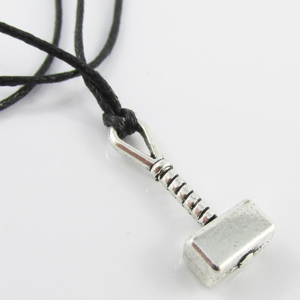 Inspired by Thors Hammer Mjolnir Charm Necklace Black Cord Adjustable 40-70cm