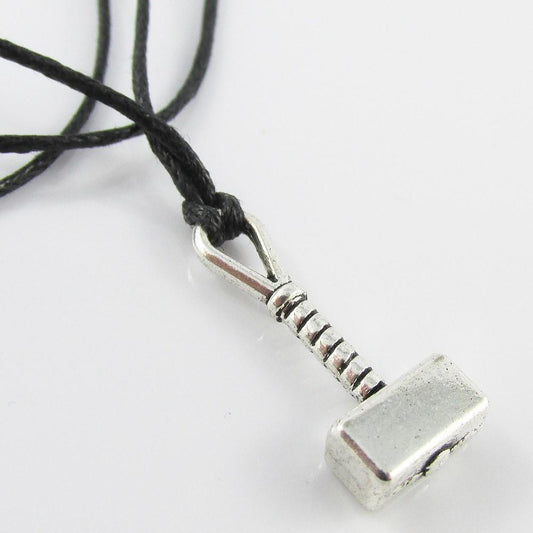 Inspired by Thors Hammer Mjolnir Charm Necklace Black Cord Adjustable 40-70cm