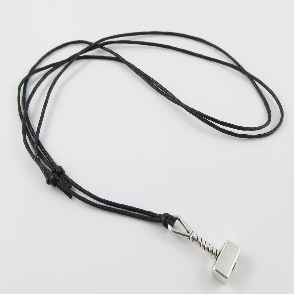 Inspired by Thors Hammer Mjolnir Charm Necklace Black Cord Adjustable 40-70cm