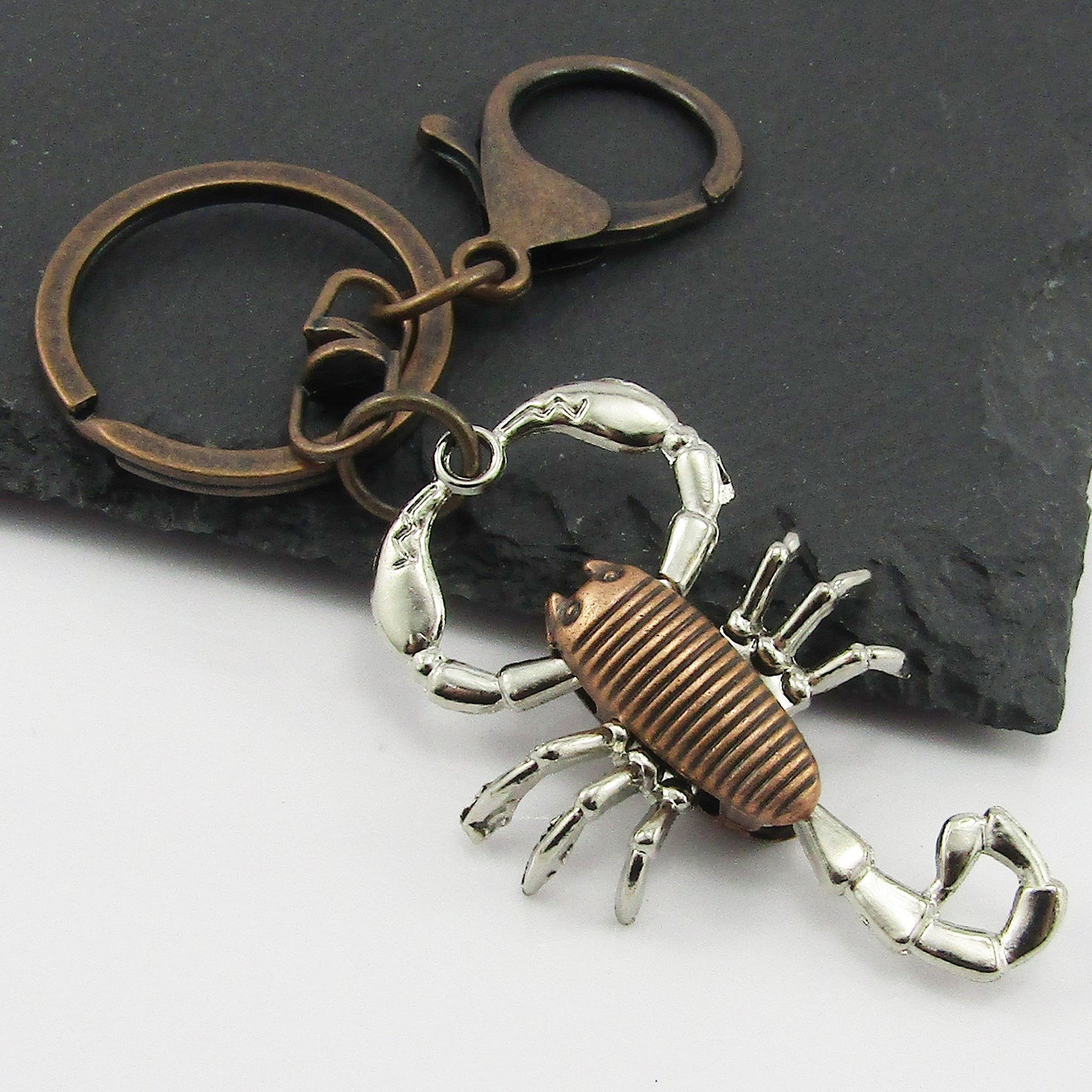 Two Tone Scorpion Keychain Keyring Antique Copper 115mm