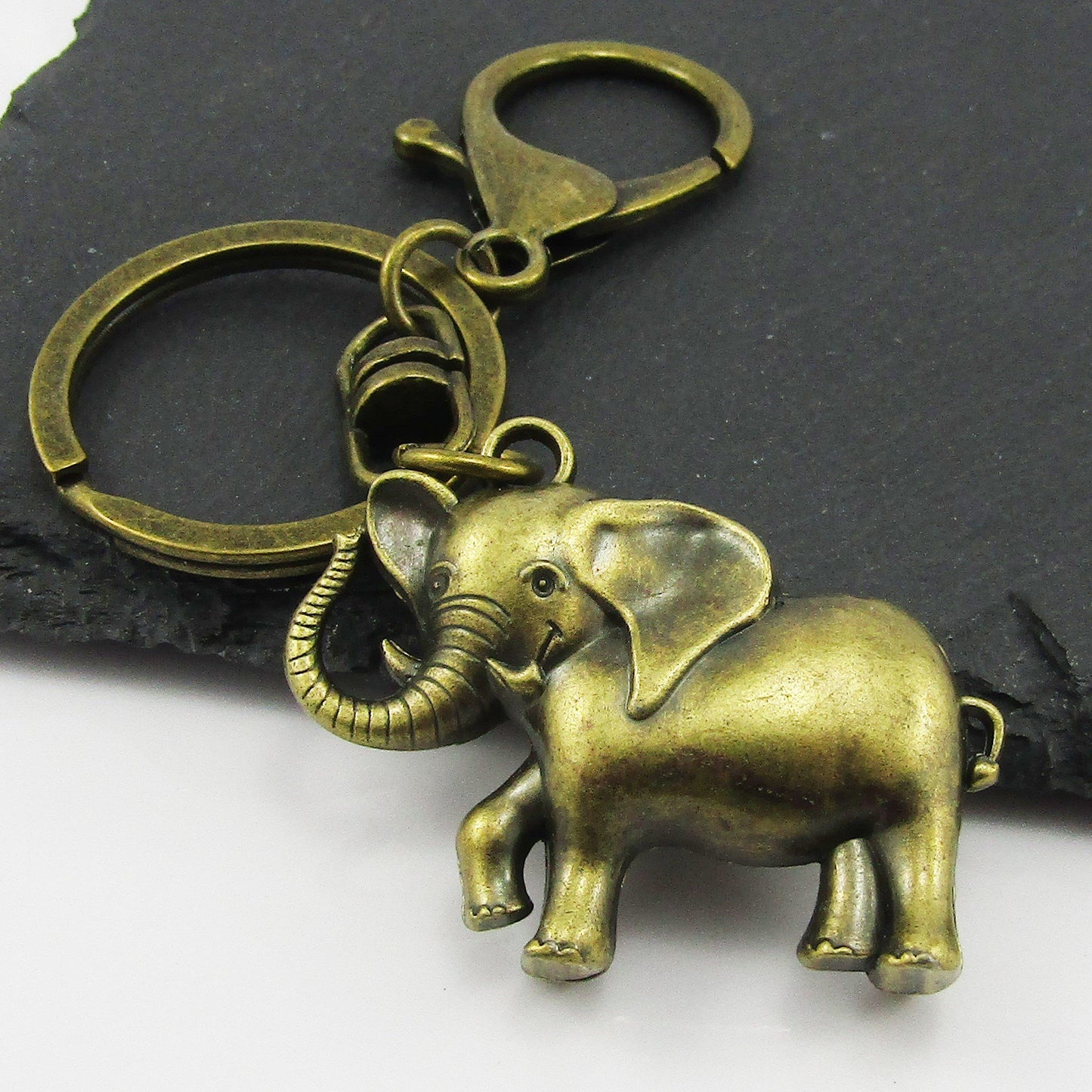 3D Elephant Keychain Keyring Antique Bronze 95mm