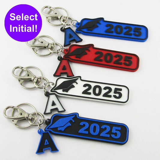 Personalised Graduation Cap & Scroll Charm Class of 2025 Keychain Select Initial