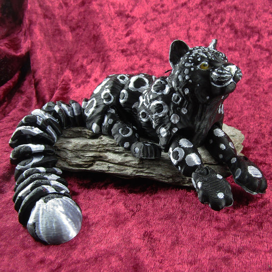 Articulated Posable Dark Silver Leopard 3D Fidget Toy Desk Decoration Pick Size