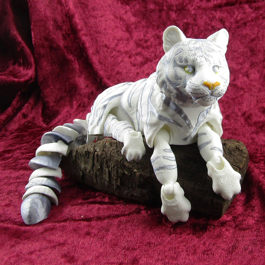 Articulated Posable Silver Tiger Big Cat 3D Fidget Toy Desk Decoration Pick Size