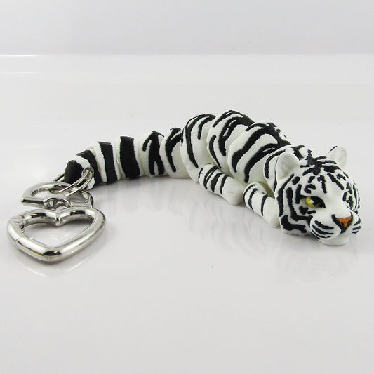 Articulated White Baby Tiger 3D Fidget Toy Keychain Bag Tag Decoration