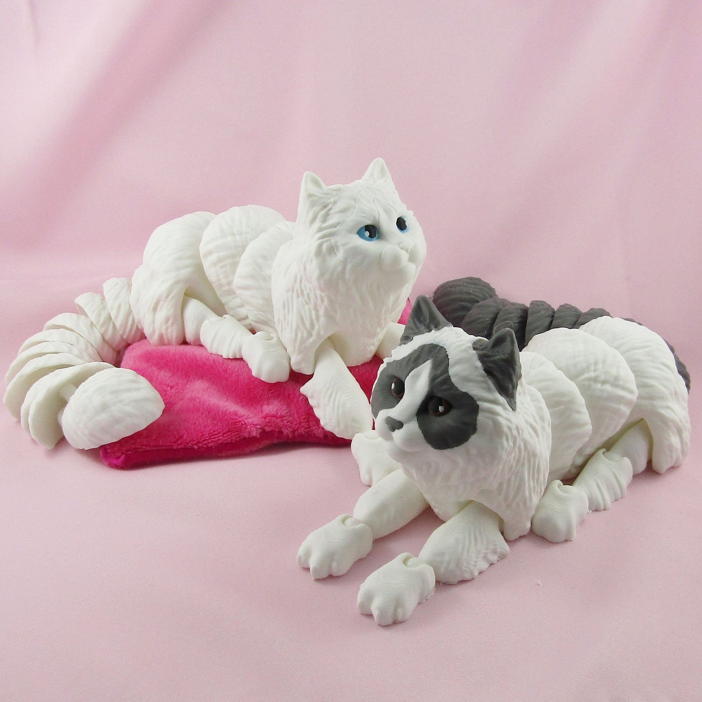 Articulated Posable Long Haired Cat 3D Fidget Toy Desk Decor Pick Colour & Size