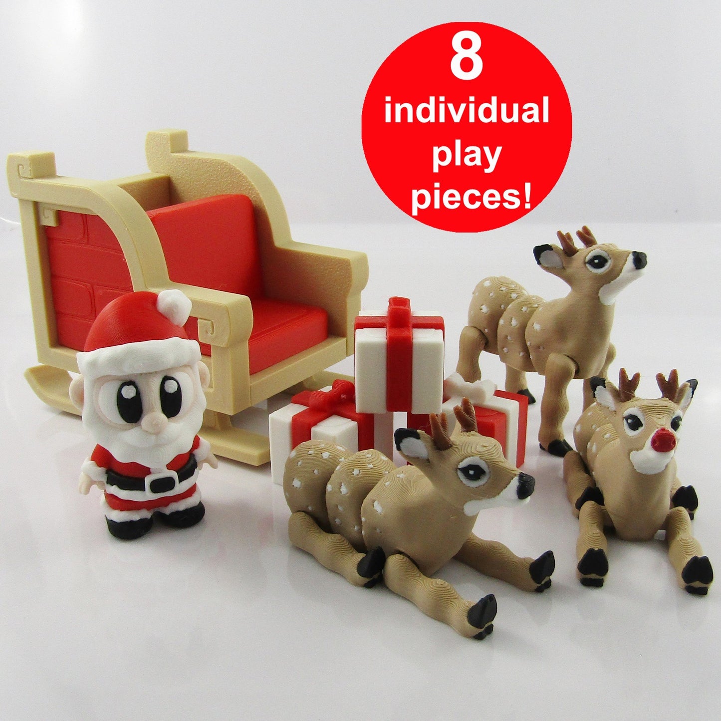 3D Printed Santa with Sleigh & Gifts – Whimsical Christmas Decor