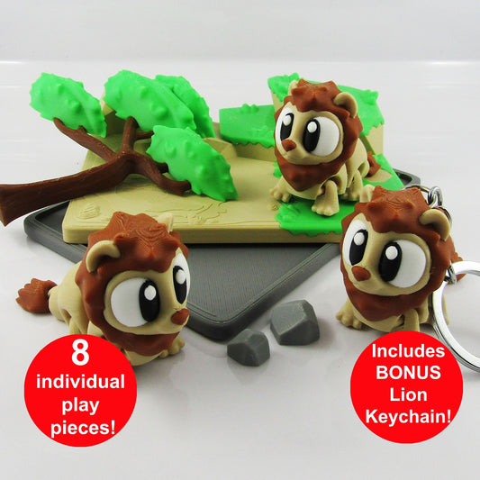 Mini Lion Savanna Playset – Cute Safari Animal Toy, Miniature Lion Figure