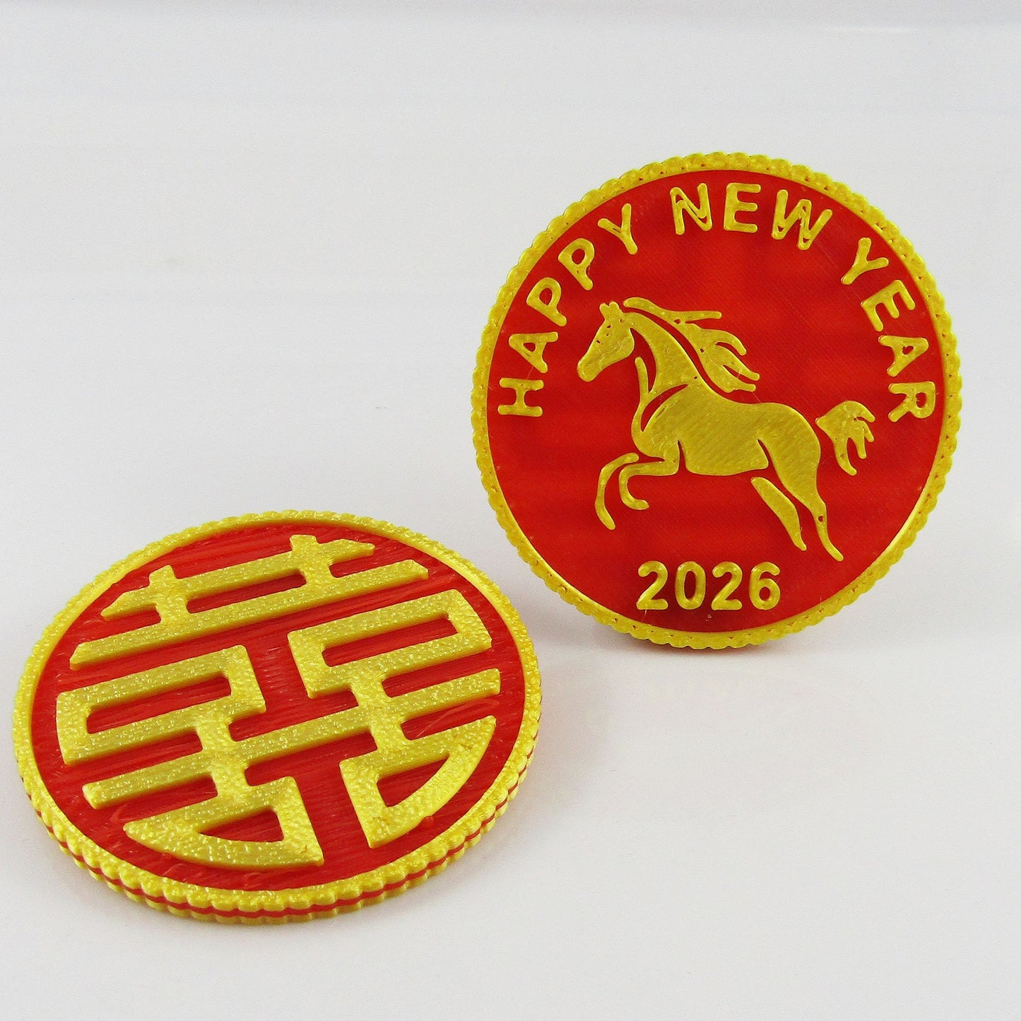 Chinese New Year of the Horse Double Happiness Coin, Set of 8 with velvet pouch