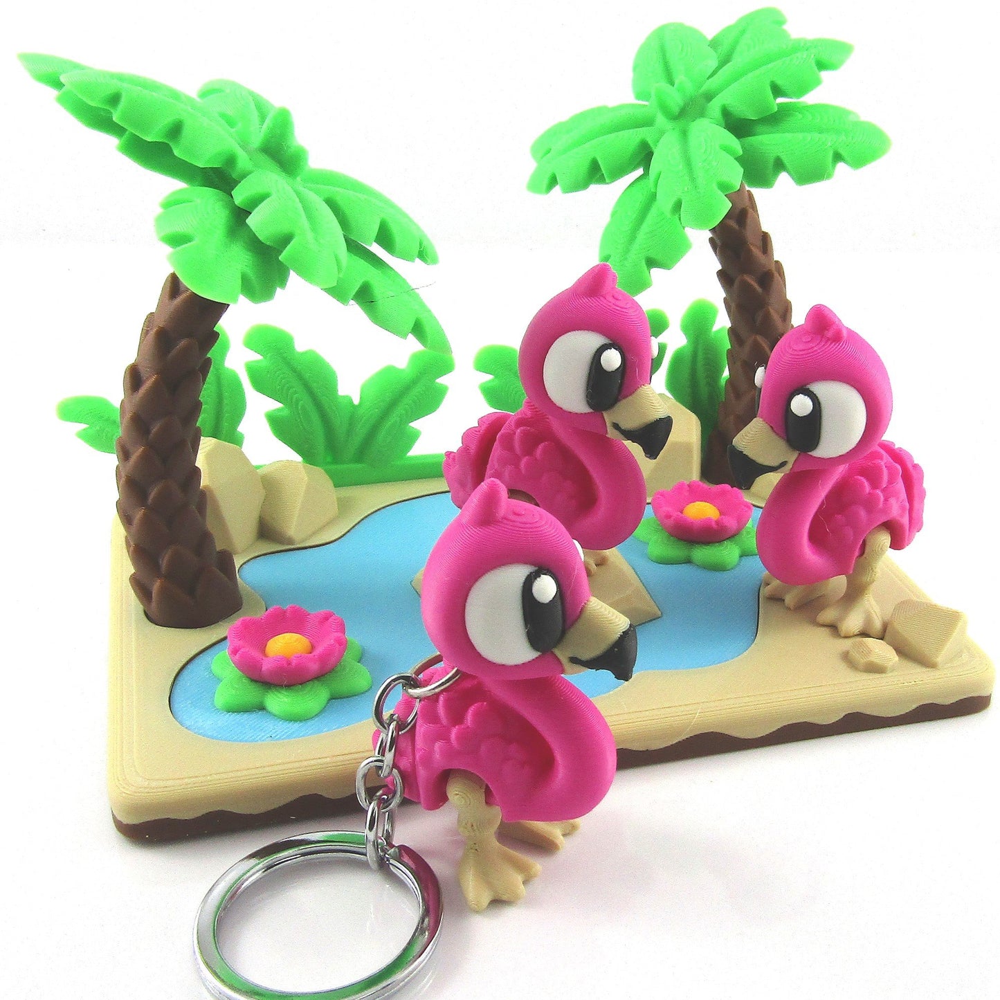 Flamingo Pink Lagoon Playset – Cute Mini Tropical Scene + Flamingo Keychain