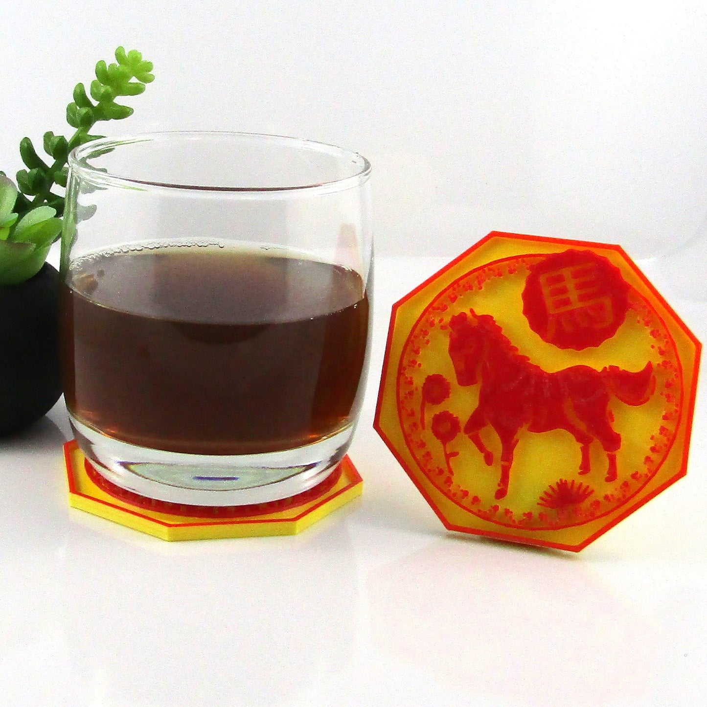 Chinese New Year of the Horse Drink Coaster,Single or Set of 8 with holder