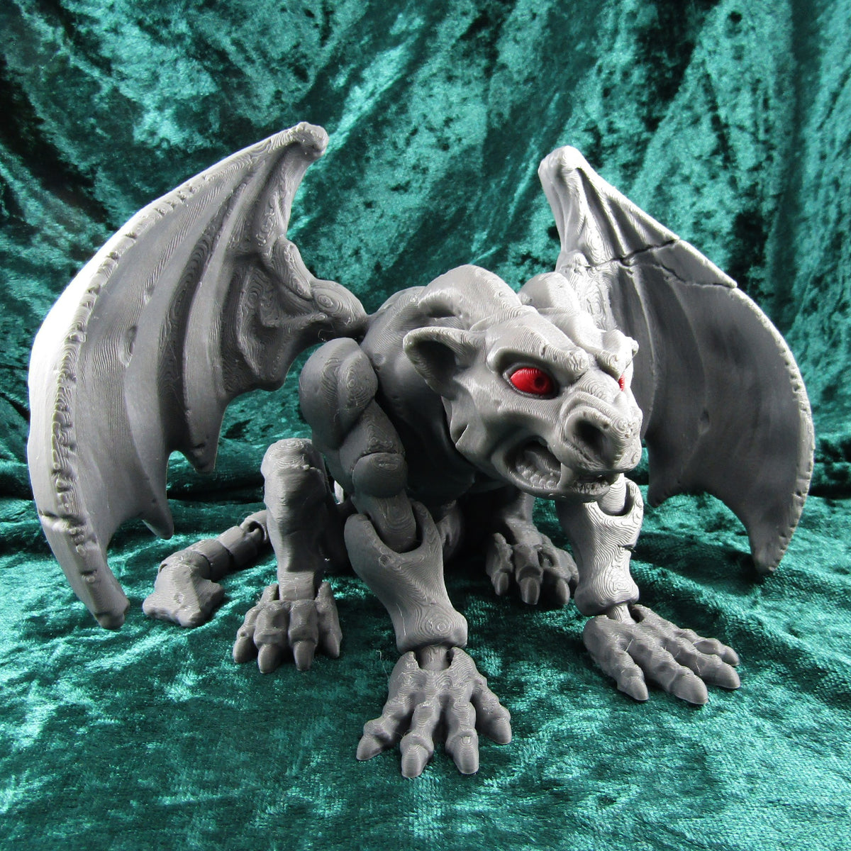 Articulated Stone Gargoyle Figurine – 3D Printed, Posable Wings, 150mm Display