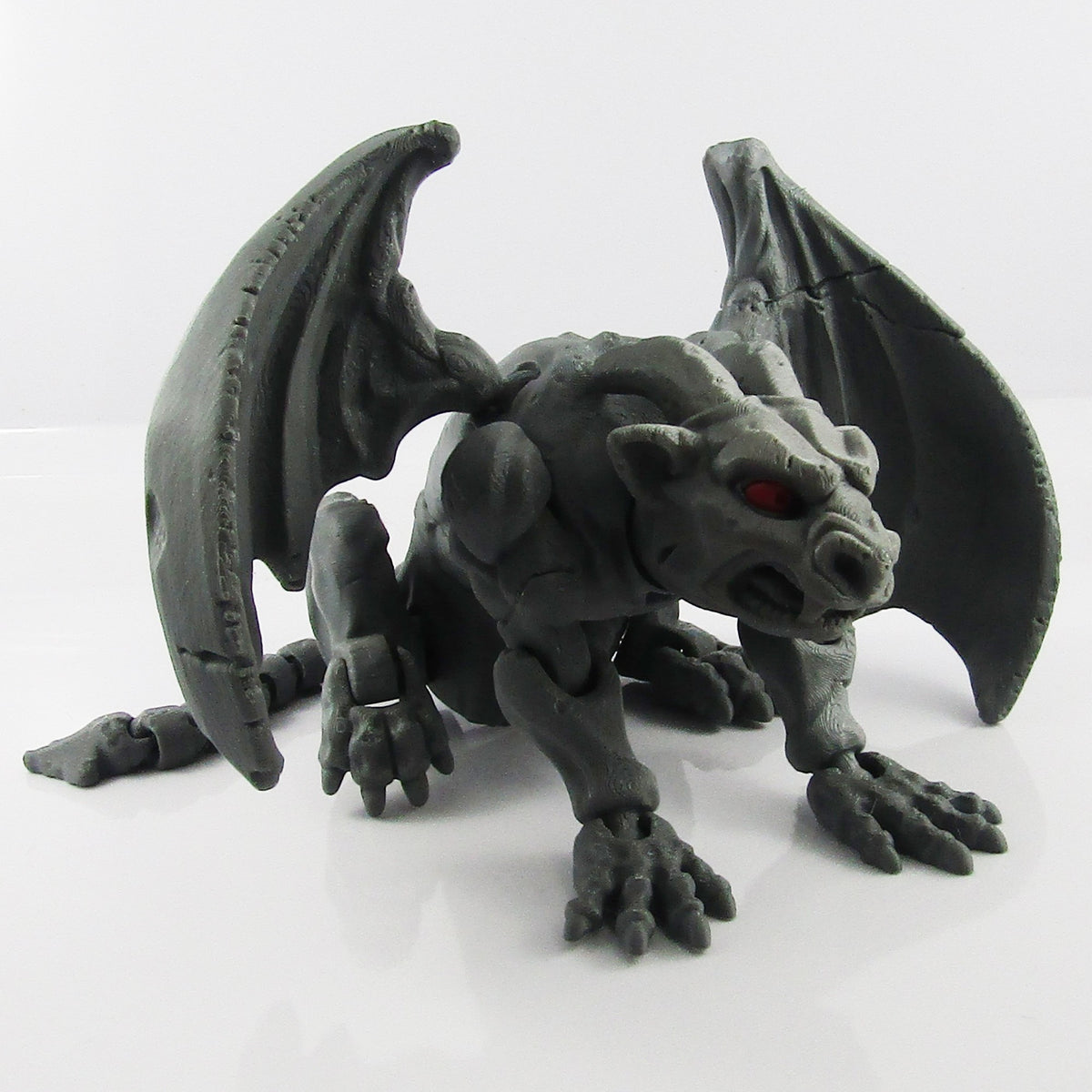 Articulated Stone Gargoyle Figurine – 3D Printed, Posable Wings, 150mm Display