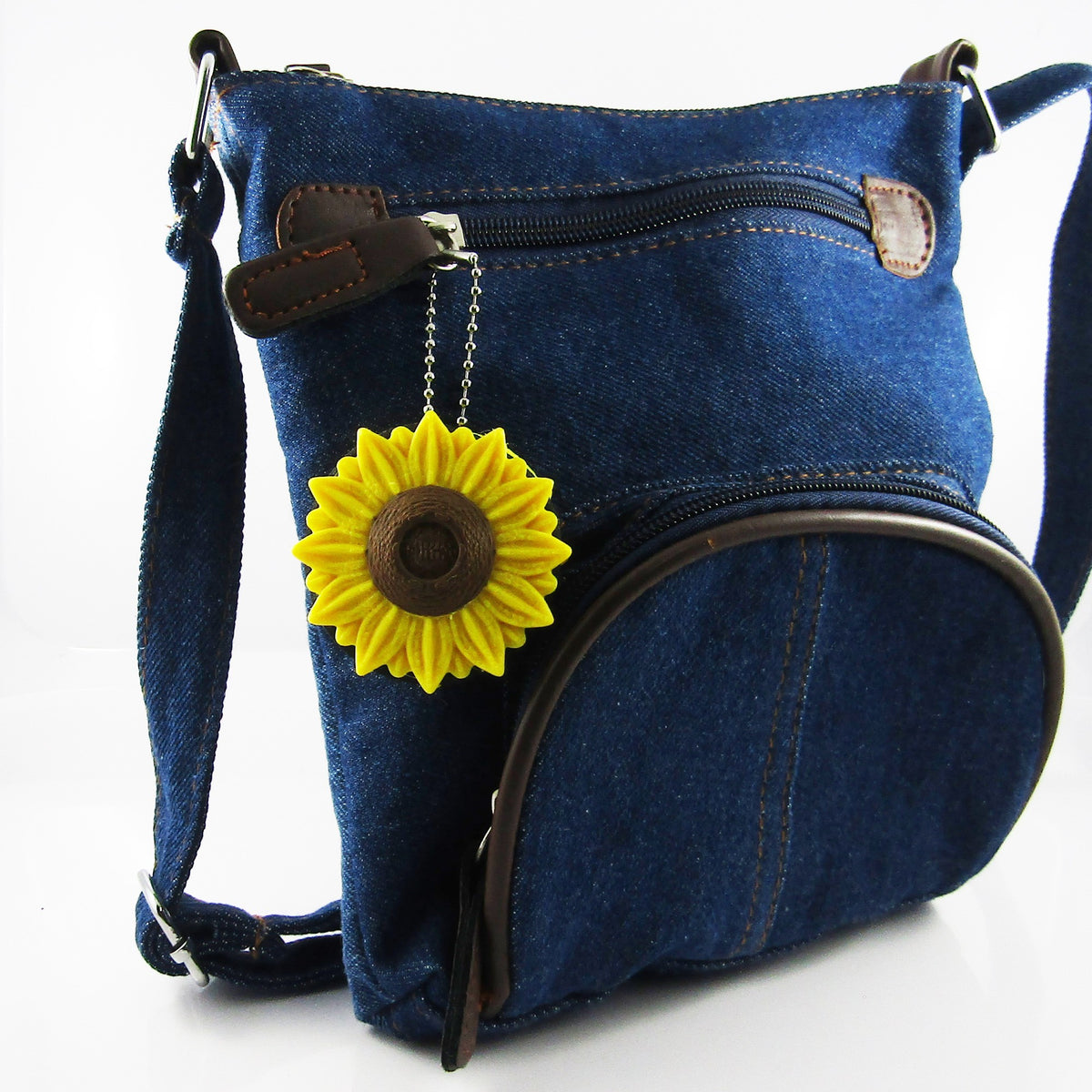 Sunflower Hair Tie Holder Keychain & Bag Tag – Floral Accessory – Bonus hair tie