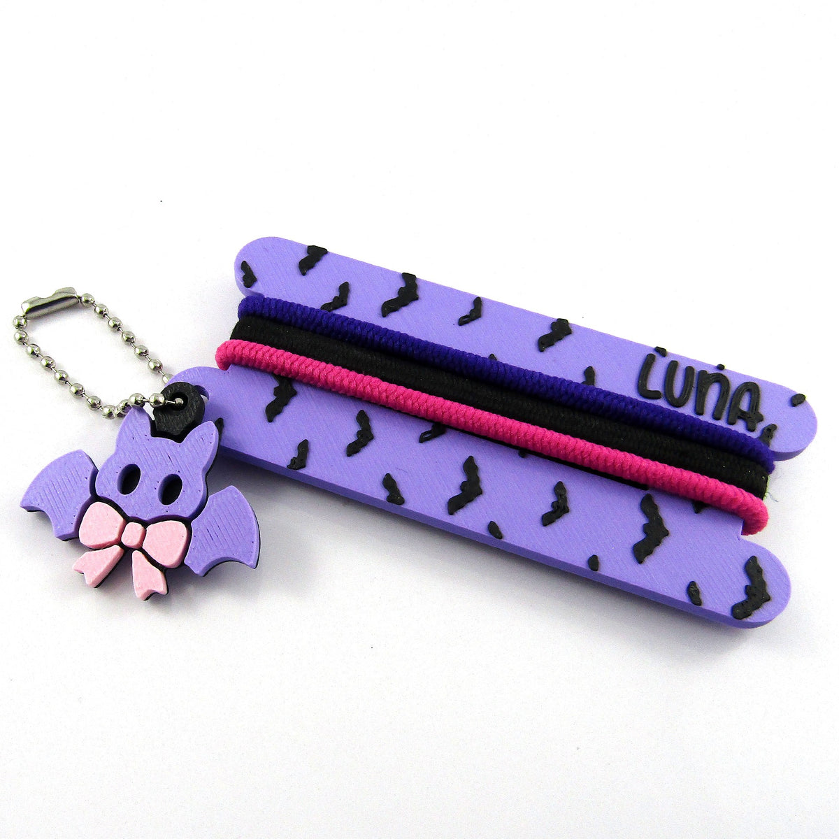 Personalised Vampire Bat Hair Tie Keeper with Baby Bat Charm – Gothic Accessory