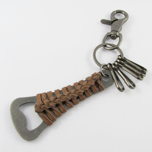 Lobster Clasp Bottle Opener Keychain Keyring with 5 Clip Hooks 190mm Brown