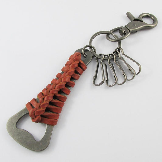 Lobster Clasp Bottle Opener Keychain Keyring with 5 Clip Hooks 190mm Tan