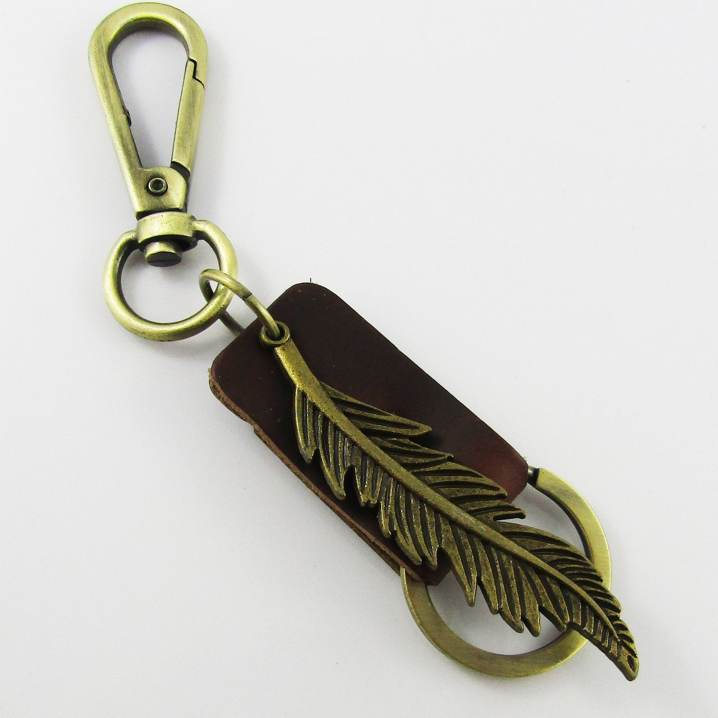 Feather Keychain Keyring w/Lobster Clasp Alloy PU Leather 142mm