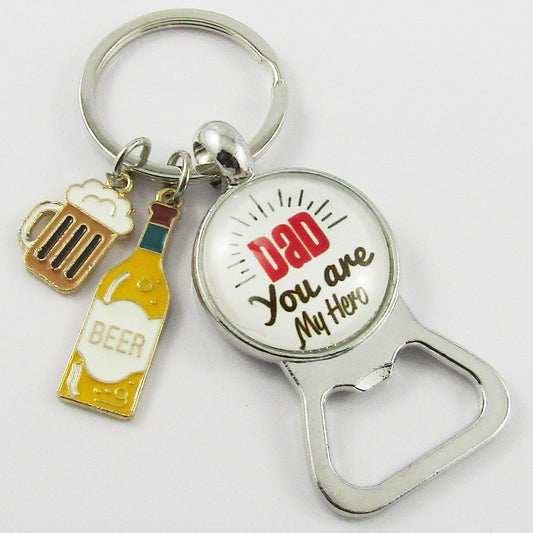Glass Dome Fathers Day Dad You are My Hero Keychain Keyring Bottle Opener 83mm