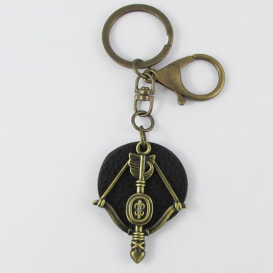 PU Leather Tag Bow & Arrow Keychain Keyring Antique Bronze 120mm