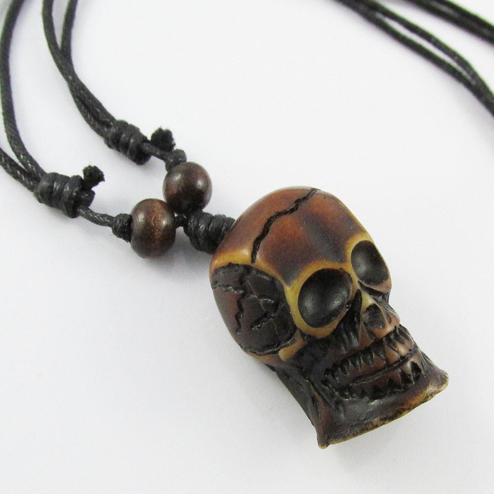 Tribal Style Adjustable Cord Resin 3D Skull Charm Necklace 48-88cm