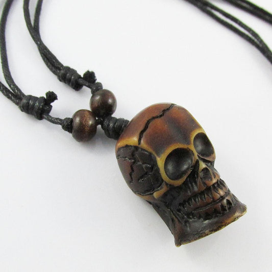 Tribal Style Adjustable Cord Resin 3D Skull Charm Necklace 48-88cm
