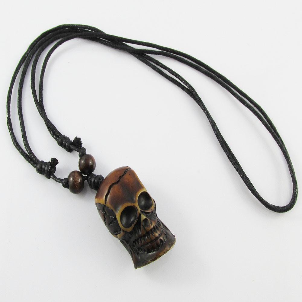 Tribal Style Adjustable Cord Resin 3D Skull Charm Necklace 48-88cm
