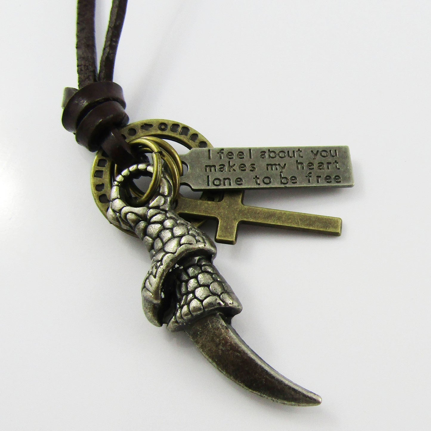 Unisex Adjustable Leather Talon Cross Charm Necklace 38-70cm
