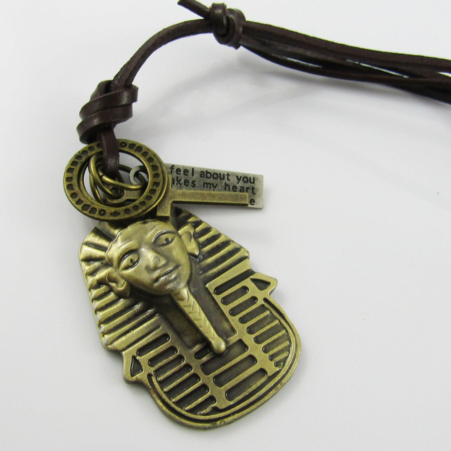 Unisex Adjustable Leather Egyptian Pharaoh Cross Charm Necklace 38-70cm