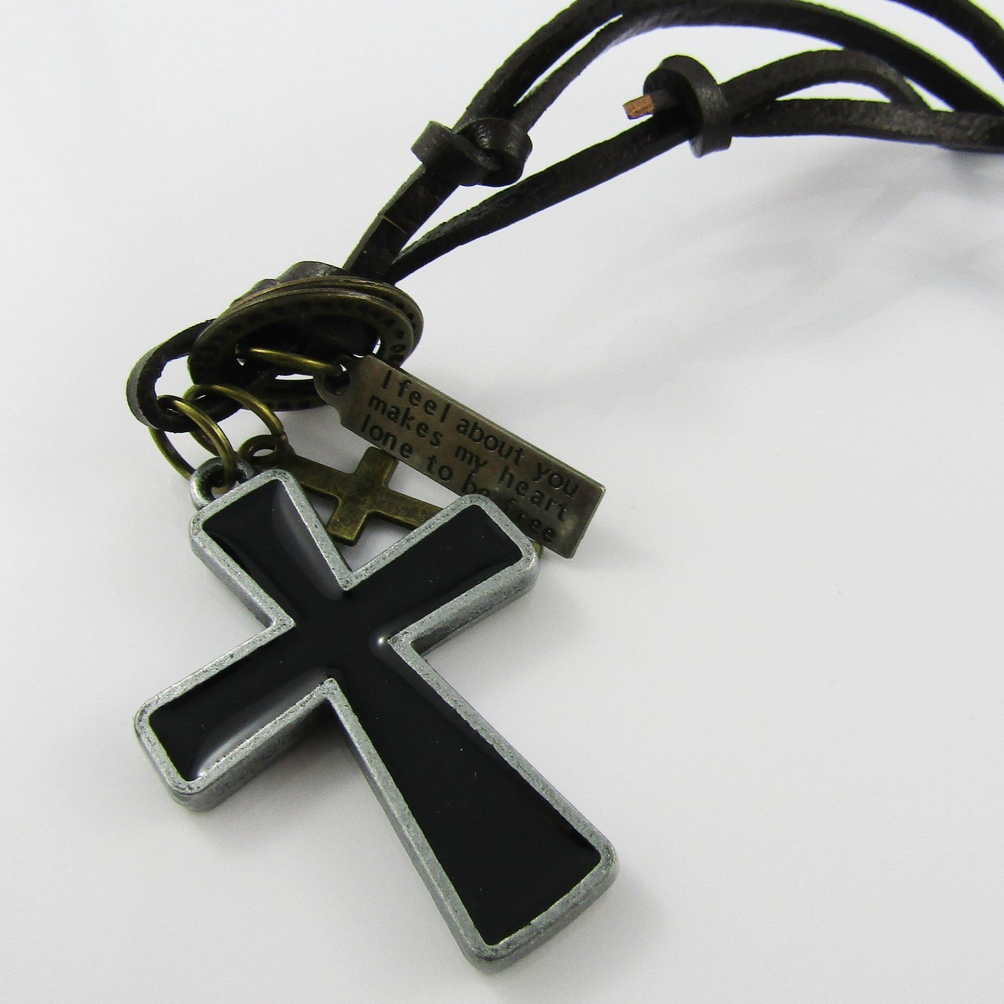 Unisex Adjustable Leather Enamel Cross Charm Necklace 38-70cm