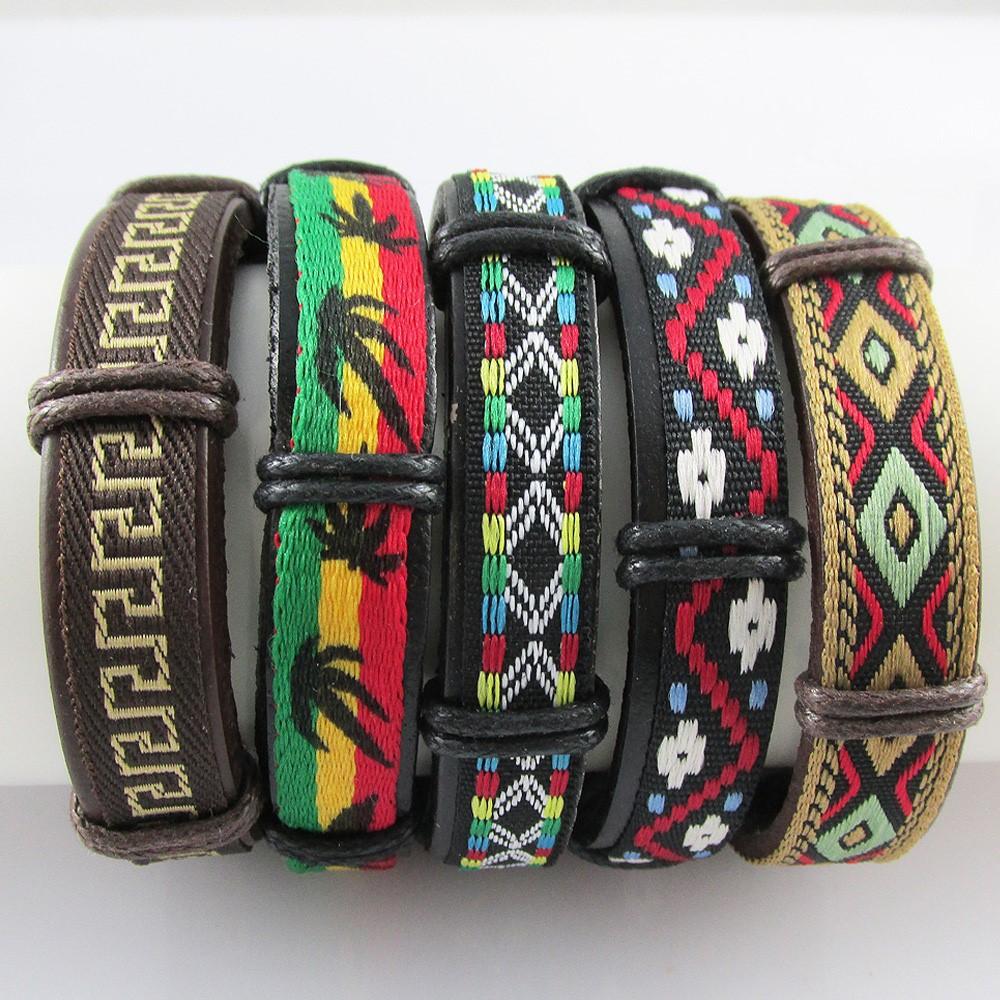 Unisex PU Cord Surfer Cuff Bracelet Adjustable Select Colour & Design